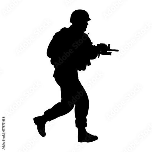 Soldier running with rifle military weapon