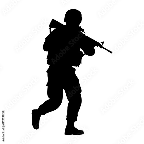Soldier running with rifle military weapon