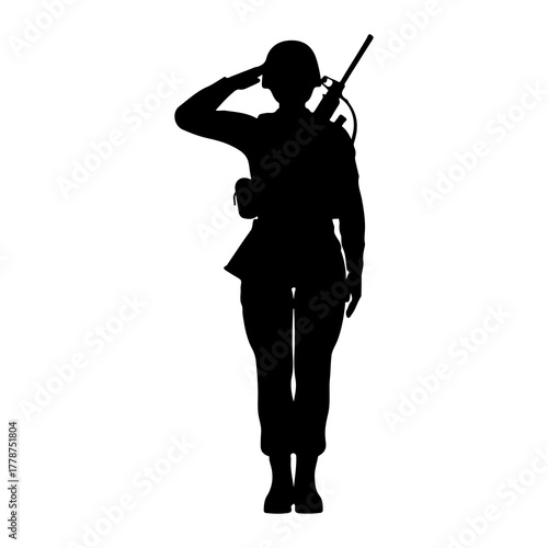 Soldier saluting with rifle silhouette military
