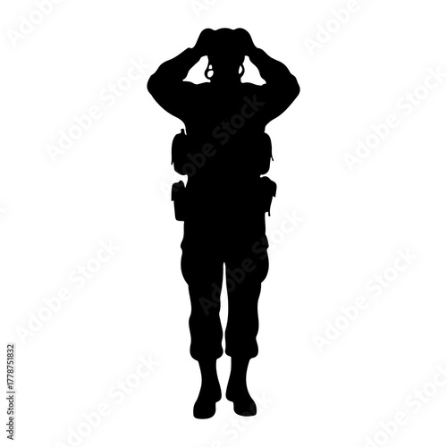Soldier silhouette adjusting gear military black