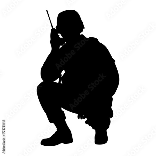 Soldier silhouette talking on radio military communication