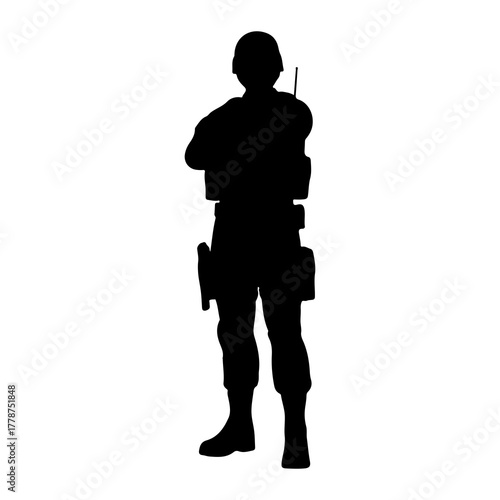 Soldier silhouette arms crossed military uniform