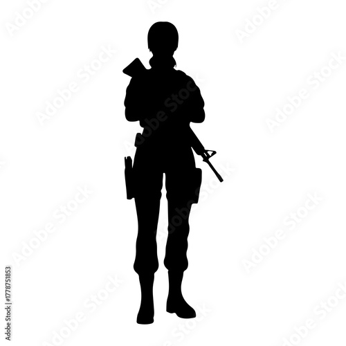 Soldier silhouette with rifle and gear weapon military