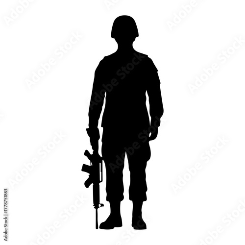 Soldier silhouette holding rifle military weapon