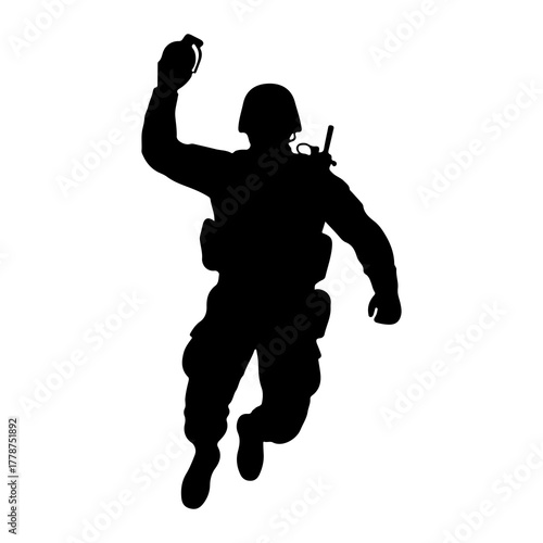 Soldier throwing grenade action silhouette military
