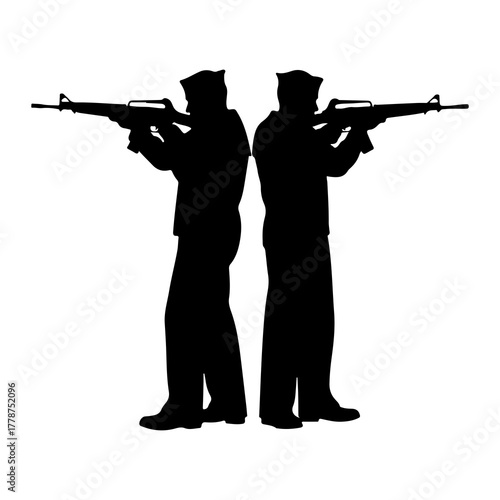 Soldiers aiming rifles silhouette military