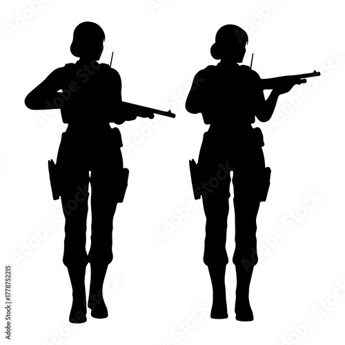 Soldiers holding rifles silhouette military
