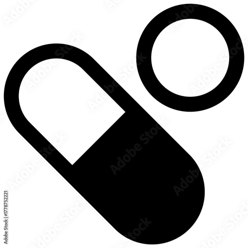 Medication. Outlined stroke vector icon with black-filled details.