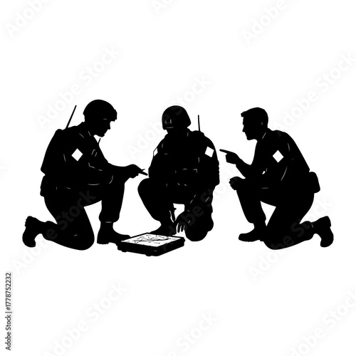 Soldiers planning strategy together military teamwork