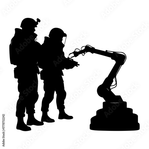 Soldiers interact with robotic arm military technology