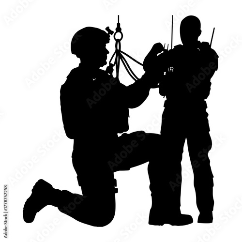 Soldiers preparing for rappelling military tactical gear