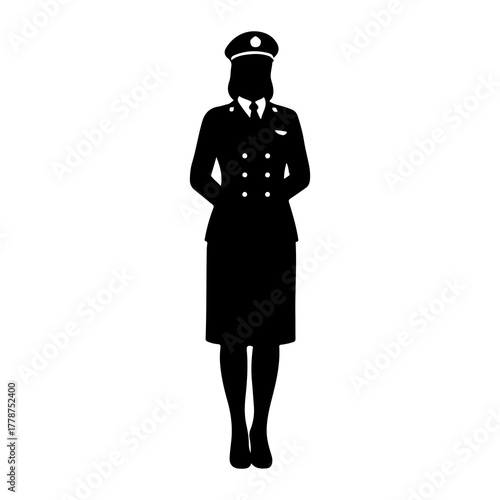 Uniformed person standing straight silhouette collar