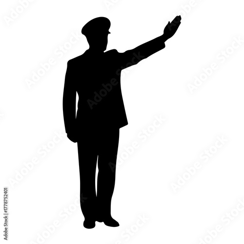 Uniformed person saluting silhouette jacket