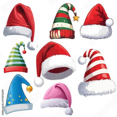 Christmas Hat Vector Set | Santa and Elf Hats Clipart Collection | Festive Holiday Illustration