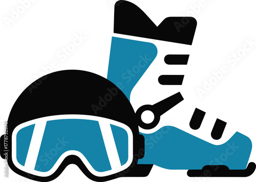 Blue ski boot and goggles