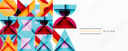 Abstract geometric pattern. Vibrant colors create modern design. Shapes overlap, forming dynamic visual texture. Minimalist style.