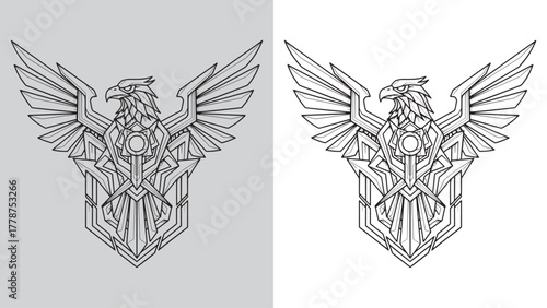 Geometric Minimalist Eagle Shield Emblem Logo Design