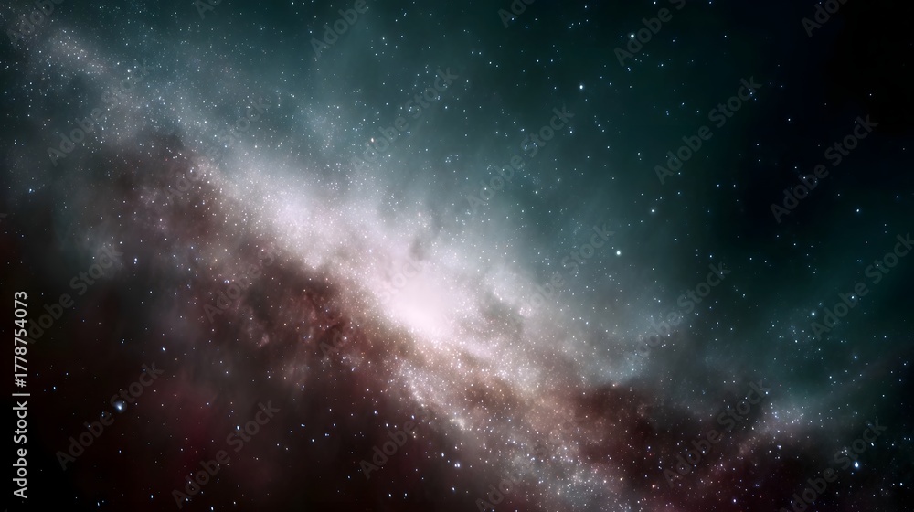 Obraz premium A sweeping view of a colorful galaxy with dense star fields and glowing cosmic dust clouds in deep space