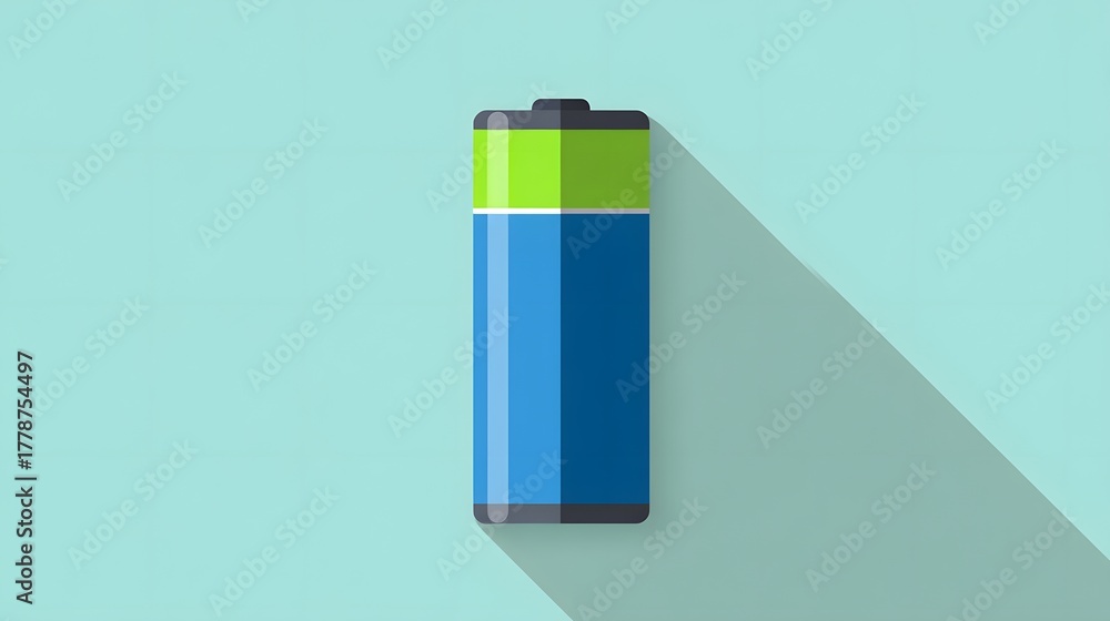 Obraz premium Cylindrical power cell graphic displays substantial remaining charge on light blue background