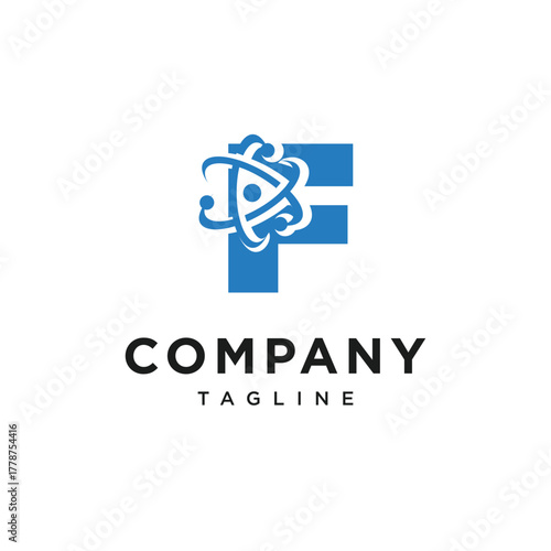 Letter F Atom Logo Icon Vector