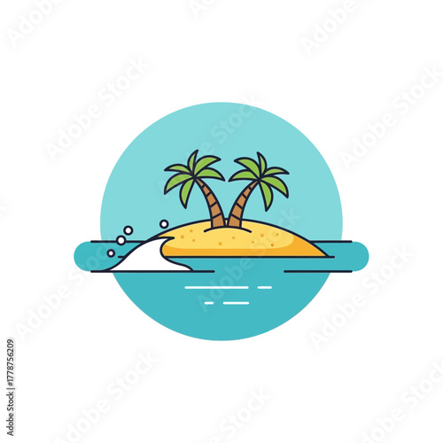 Escape to a serene tropical island paradise with lush palm trees, golden sand, and a gentle ocean wave, capturing the essence of a tranquil summer getaway