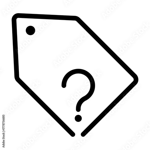 Tag icon with question mark for help sections, info tags, or unknown product details.
