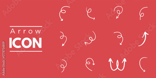 Hand drawn arrow icon set white curved direction symbols on dark background vector illustration