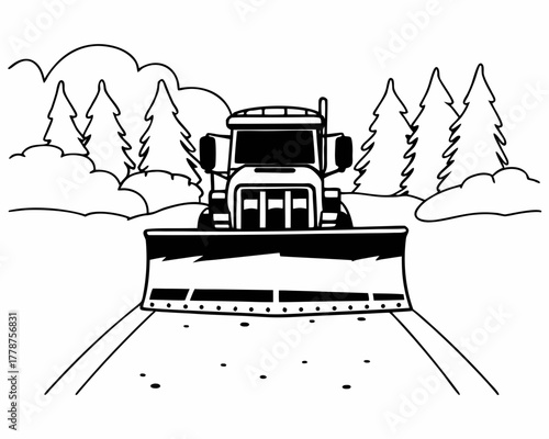 Snowplow clearing a road in winter