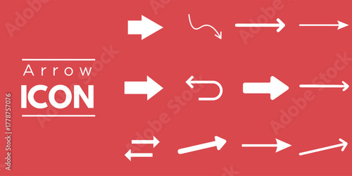 Arrow icon set white direction symbols on red background vector illustration navigation pointer collection