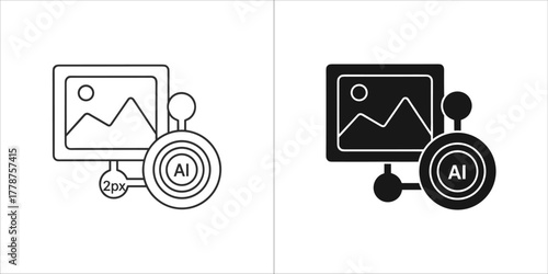 Computer screen displaying a landscape image with ai symbol, symbolizing artificial intelligence in digital art