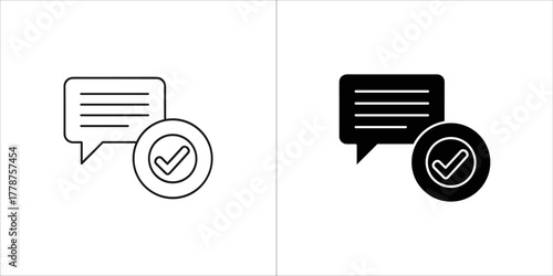 Message or chat bubble with a checkmark in a circle, indicating confirmation or approval