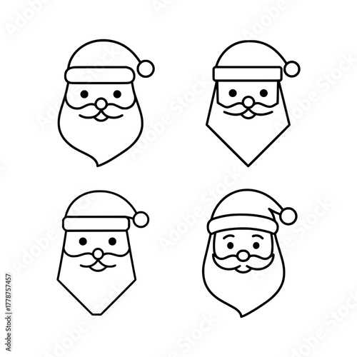  Santa Claus faces simple line art holiday icons