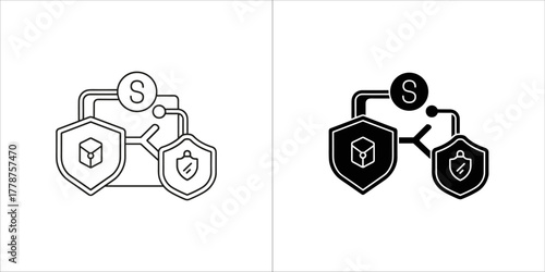 Data security and protection concept with shield and cube icons