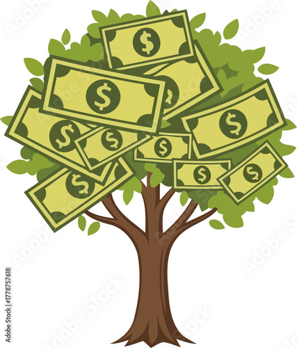 cultivating fortune a symbol of unlimited financial growth, naturally prospering, isolated on transparent background