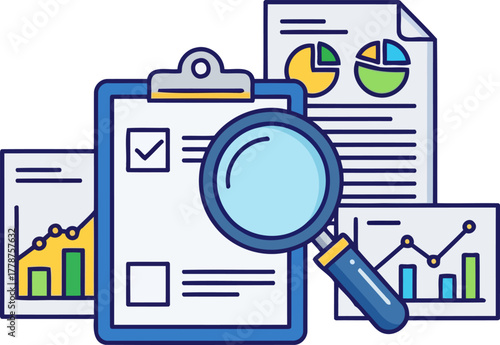 data discovery scrutinizing business metrics to validate progress and optimize strategy, isolated on transparent background