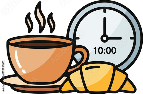 scheduled delight enjoying a steaming cup and pastry at ten oclock, isolated on transparent background