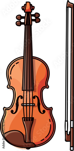 arco and strings an illustrative violin and bow, capturing melodic essence, isolated on transparent background