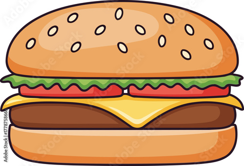 classic stack of joy a delicious cartoon burger for instant hunger satisfaction, isolated on transparent background