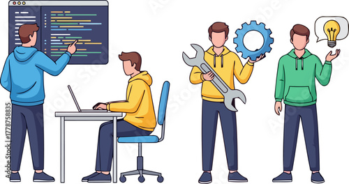 digital artisans crafting solutions, developing futures, igniting innovations through collaboration, isolated on transparent background