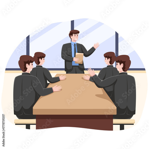 The meeting leader is presenting the work results to the employees