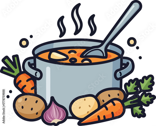 soulful simmer freshly chopped vegetables creating a delicious, wholesome, steaming pot, isolated on transparent background