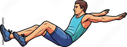 balancing act animated man excelling in a challenging core workout pose, isolated on transparent background