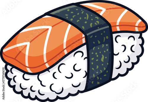 charming cartoon sushi fresh salmon nigiri, a quirky taste of japan, isolated on transparent background
