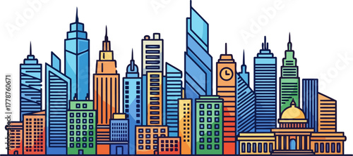 cityscape spectrum bright urban architecture reflects business, innovation, and modern living, isolated on transparent background