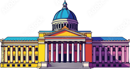 classical hall of wisdom vibrant digital art for modern governance concepts, isolated on transparent background