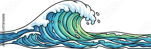 coastal energy surge vibrant stylized ocean wave ready for adventure, isolated on transparent background