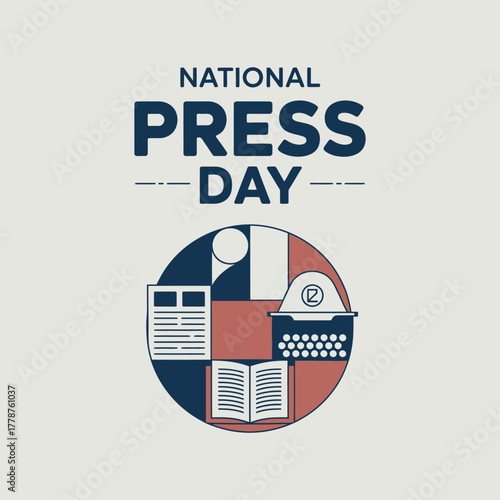 National Press Day Vector Illustration with Newspaper, Typewriter and Books