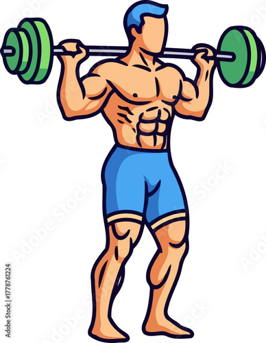 focused strength animated bodybuilder conquering the barbell, embodying fitness dedication, isolated on transparent background