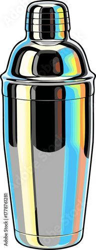 gleaming stainless shaker crafting exquisite cocktails, unlocking sophisticated flavors and celebrations, isolated on transparent background