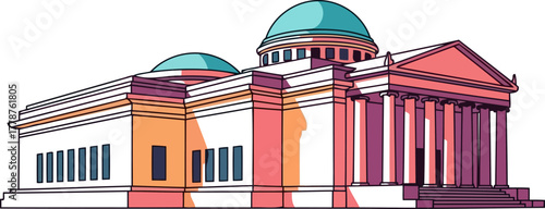 modern perspective iconic classical structure symbolizing knowledge and enduring civic values, isolated on transparent background